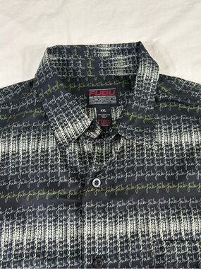 Fubu Mens Black Overprint Polyester Short Sleeve Button Up Shirt XXL